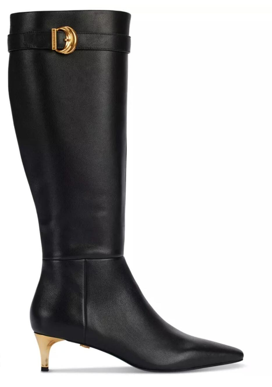 Donna Karan New York Women's Clari Tall Boot Black Leather Gold Heel Size 6 NIB